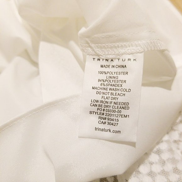 Trina Turk White Embroidered Mesh Top XS Short Puff Sleeve Blouse Mod Chic - Picture 12 of 14